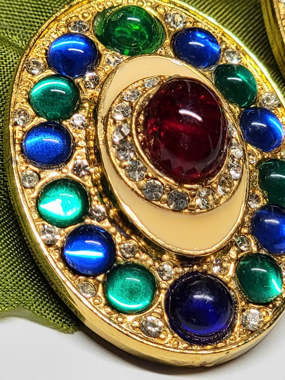 Vintage Kenneth Jay Lane Gold Tone Cabochon Statement Clip Earrings - Picture 5 of 10
